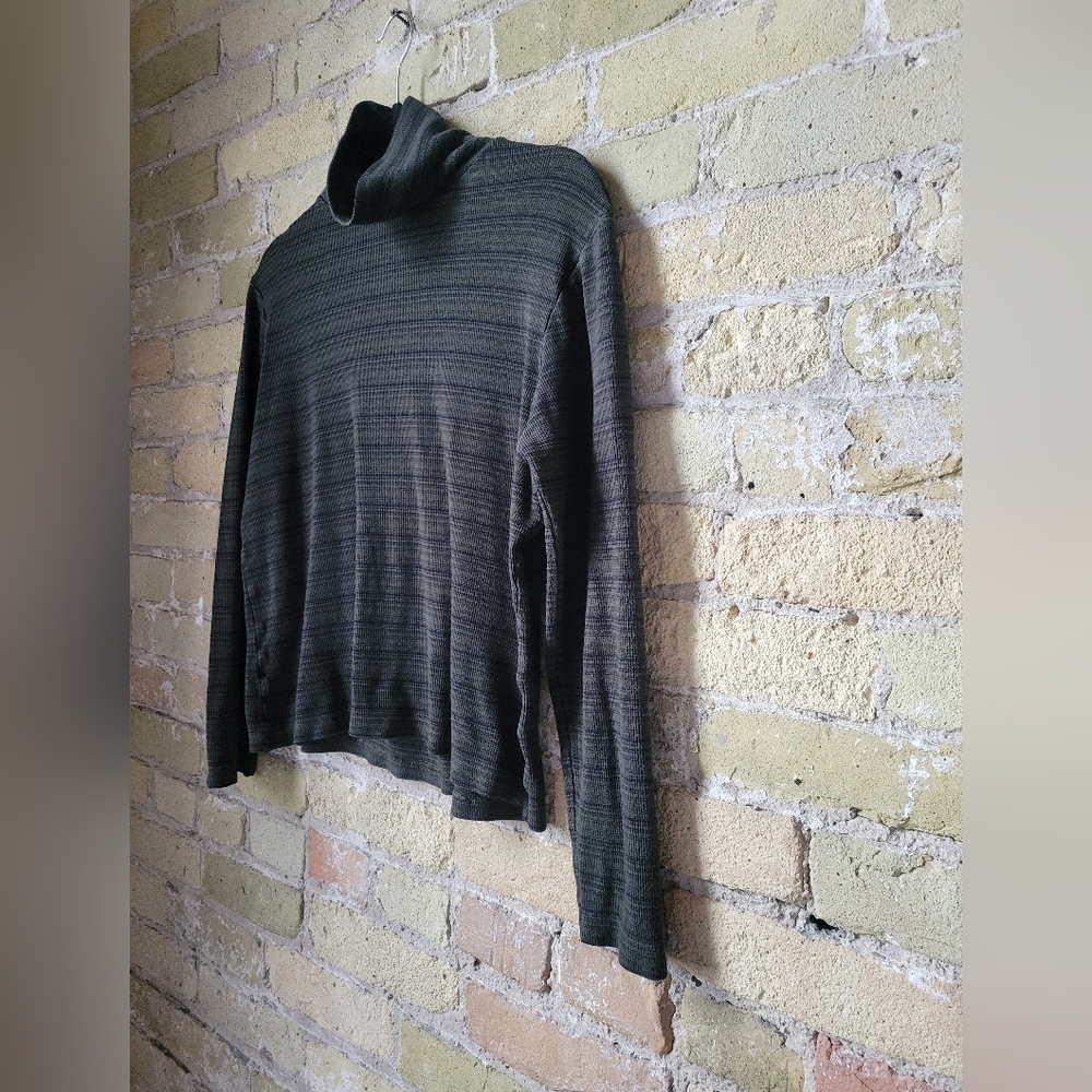 Vintage Green/Black Striped Cropped Petite Turtleneck Womens Size Medium - Picture 2 of 6